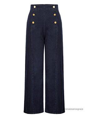 Vintage High Waisted Button Wide Leg Sailor Jeans Stretch